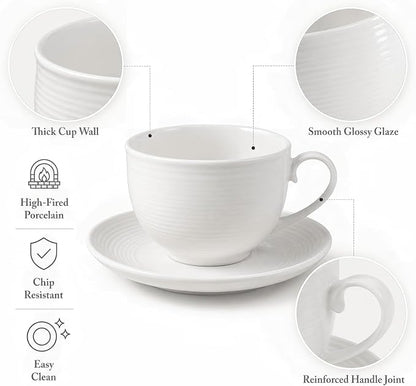 Porcelain Cappuccino Cups with Saucers, 4-Piece Coffee Cup Set | Glossy - Image 7