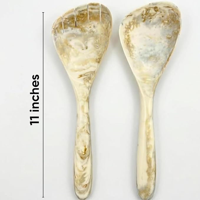 SS CRAFTS INDIA Premium 11" Marbled White & Brown Resin Salad Servers | Set of - Image 6