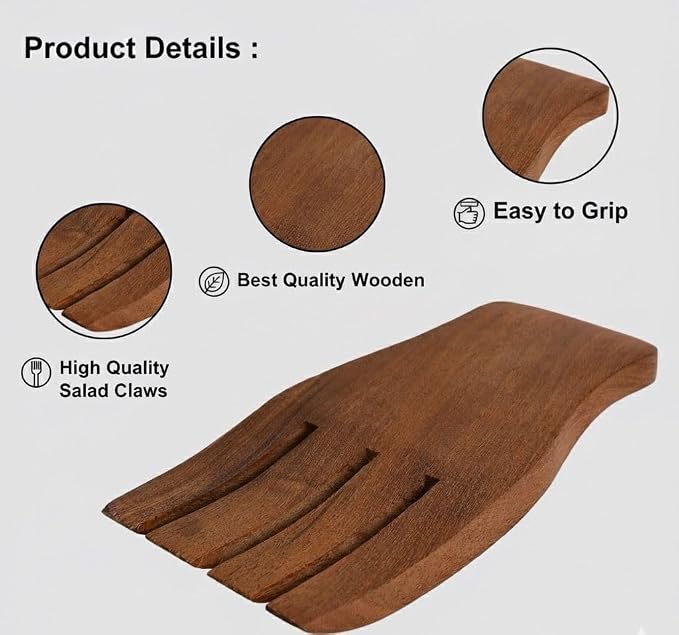 Acacia Wood Salad Servers, 7-inch Serving Hands - Image 4