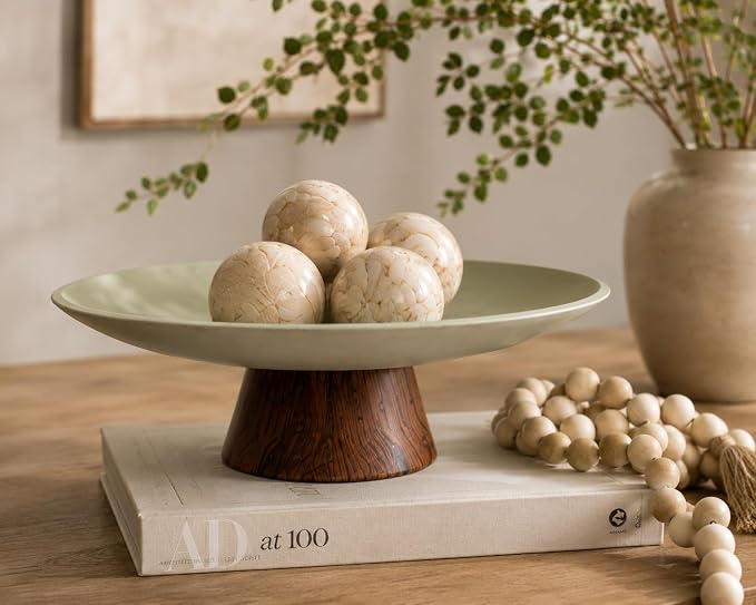 Large Decorative Bowl, Japandi Resin Pedestal Bowl - Image 7