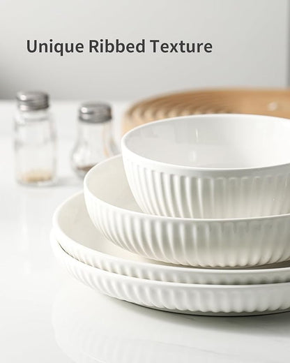 Hasense Dinner Plate Set of 4, 10 Inch Porcelain Plates for Kitchen, Large Salad Plates for Lunch, Dinnerware Dish for Restaurant, Home, Microwave Safe Plates for Wedding & Housewarming Gift, White