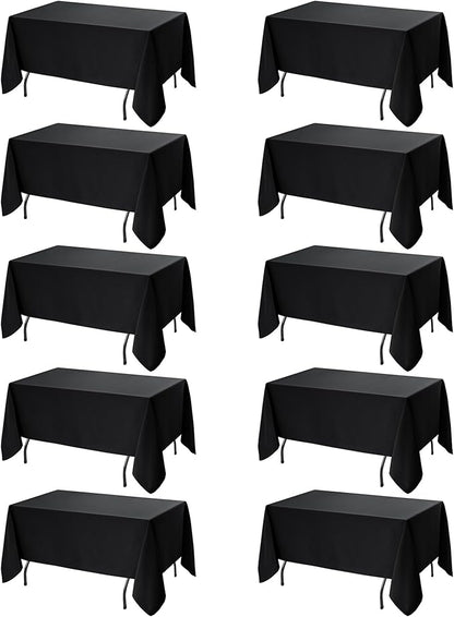 10-Pack Black Tablecloths for Rectangle Tables, 70 x 120 Inches, Stain-Resistant Polyester Fabric for 6 Foot Tables - Washable Table Covers for Weddings, Banquets, Birthday Parties, Events