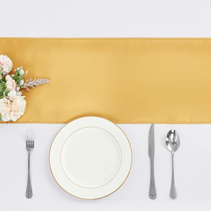 10-Pack Gold Satin Table Runner 12 x 108 Inch Long Fuchsia Bright and Smooth - Image 2