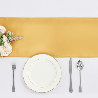 10-Pack Gold Satin Table Runner 12 x 108 Inch Long Fuchsia Bright and Smooth - Image 2