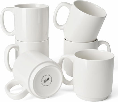 Sweese 10 Oz Stackable White Coffee Mug, Porcelain Coffee Mugs Sets of 6 by Sweese