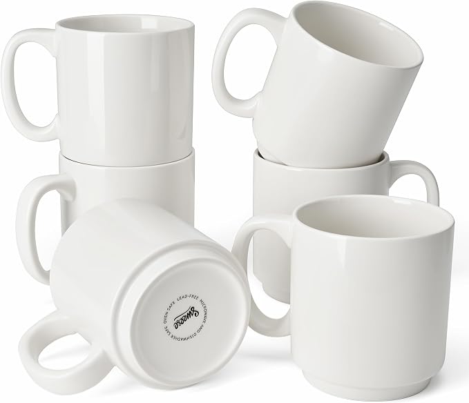 Sweese Stackable Coffee Mugs Set of 6, 16 Oz Large Porcelain Cups by Sweese