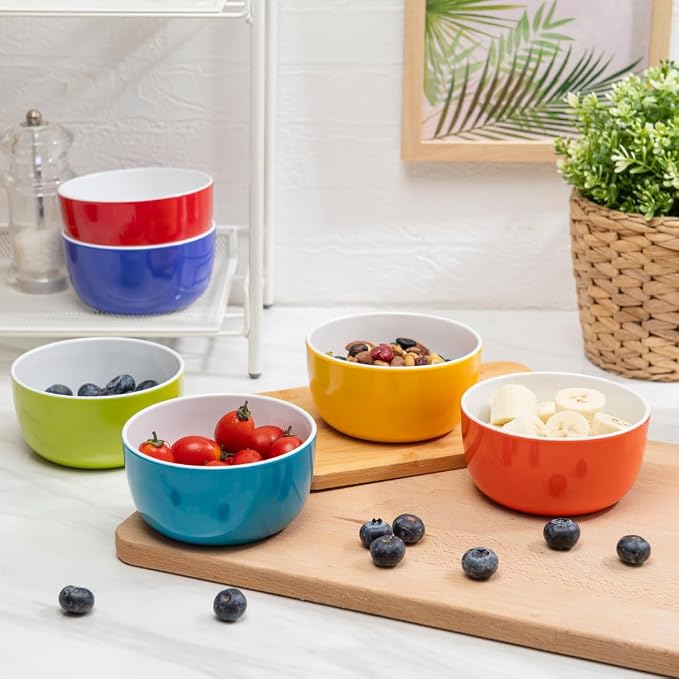 Set of 6 Small ColorPop Melamine Bowls, 4.5" 14.3 OZ, Bright and Versatile - Image 2