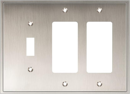 Henne Bery Soft Modern Decorative Wall Plate Switch Plate Outlet Cover (Double Decorator/Single Toggle, Satin Nickel)