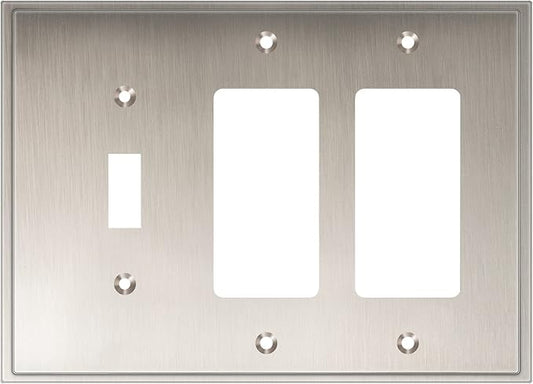 Henne Bery Soft Modern Decorative Wall Plate Switch Plate Outlet Cover (Double Decorator/Single Toggle, Satin Nickel)