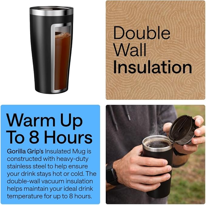 GORILLA GRIP 304 Stainless Steel Double Insulated Travel Coffee Mug, Leakproof - Image 3