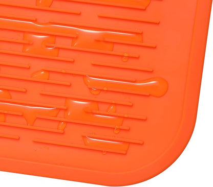 Silicone Dish Drying Mat for Multiple Usage,Easy clean,Eco-friendly,Heat-resistant Silicone Mat for Kitchen Counter or Sink,Refrigerator or Drawer Liner Orange 5XL 36inches x 18inches