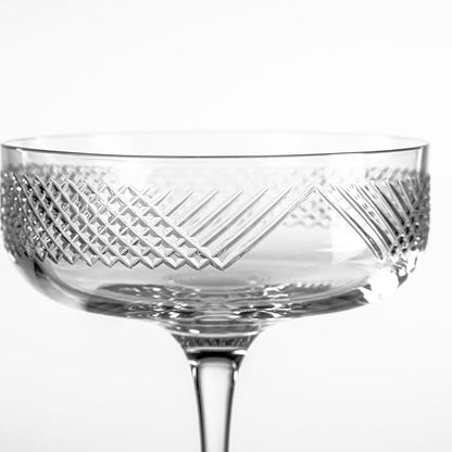 Rolf Glass Bourbon Street Coupe Cocktail Glass | Set of 2, 10.25oz Champagne or Cocktail Glasses | Lead-Free and Diamond-Wheel Engraved | Designed and engraved in the USA
