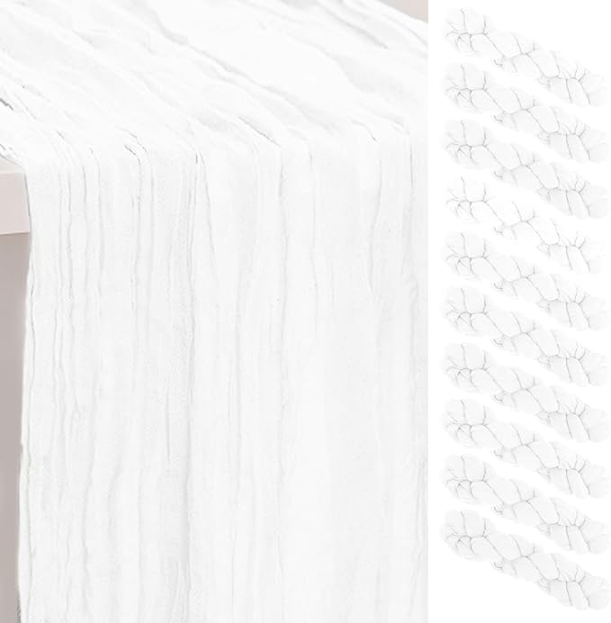 10 Pack White Cheesecloth Table Runner 35x120 Inch 10Ft Rustic Gauze Cheese by SuBleer