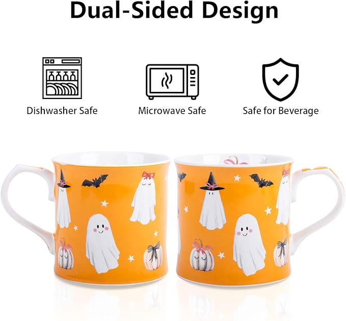 Cute Ghost Halloween Coffee Mug, 12oz Orange Ceramic Coffee Cup - Image 5