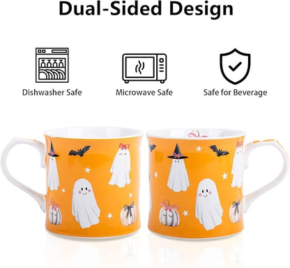 Cute Ghost Halloween Coffee Mug, 12oz Orange Ceramic Coffee Cup - Image 5