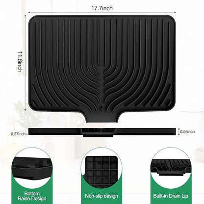 GUUKIN Dish Drying Mat, 17.7" x 11.8 " Drying Matt Kitchen Counter,Non-Slip Drying Pad, Easy Clean Pad for Countertop Protection, Multi-Functional Use (Black)