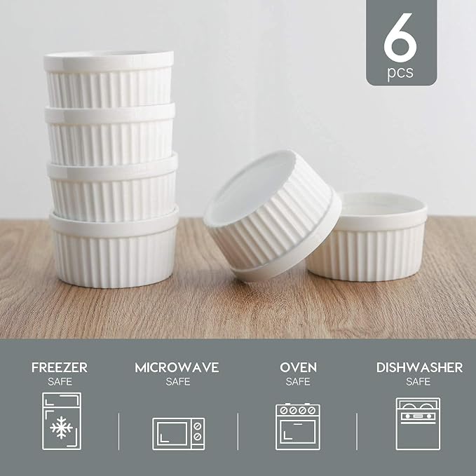 Samsle 6 oz Ramekins Set of 6, Porcelain Ramekins Dishes - Image 3