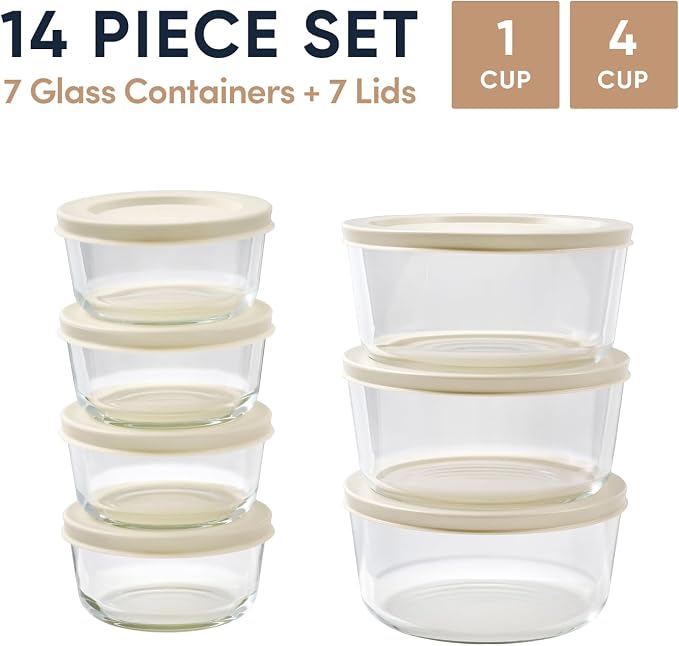 14-Piece Glass Food Storage Containers Set | 1-Cup & 4-Cup, Leakproof | - Image 2