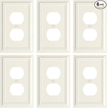 6-Pack Duplex Outlet Cover Plate, Decorative Light Almond Switch Plates and Outlet Covers, Natural Bamboo Fiber Wall Plates for Electrical Outlets, 1 Gang Receptacle Cover, Corrosion Resistant