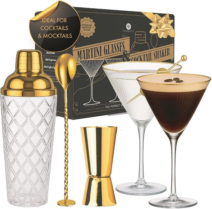 VEMACITY - Luxury Cocktail Shaker Set - Gold Glass Cocktail Shaker by Vemacity