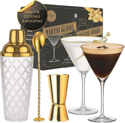 VEMACITY - Luxury Cocktail Shaker Set - Gold Glass Cocktail Shaker by Vemacity