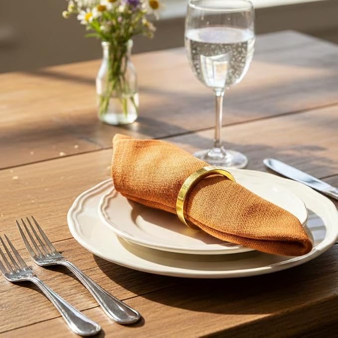 Shiny Gold Napkin Rings Set of 12, Zinc Alloy Circle Style, Modern Cuff Design - Image 2