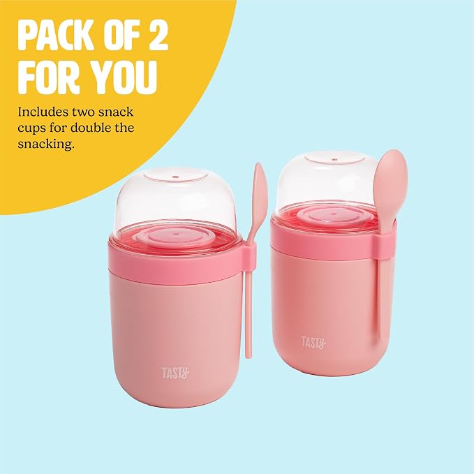 Tasty Travel Snack Cups with Spoons, On-The-Go Snacking, Divided Compartments - Image 4
