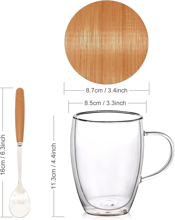 4 Pack 12oz Double Walled Glass Coffee Mugs - Image 4