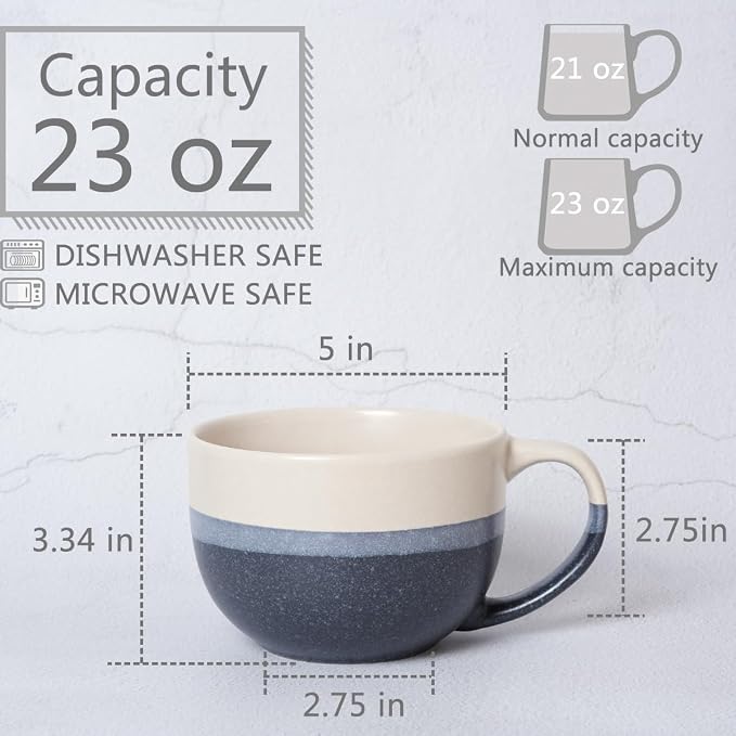 Ceramic Large Coffee Mug Set of 2, 23 Oz, Jumbo Mug Soup Bowls - Image 2