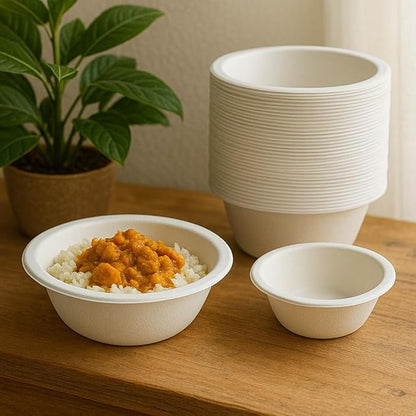 6 oz. Compostable Bowls [100-Pack] – Eco-Conscious Soup Bowls Made from Sugarcane Bagasse Fiber – Heavy-Duty, Microwave & Refrigerator Safe – Ideal for Parties, Snacks & Everyday Meals (6 oz [160ml])