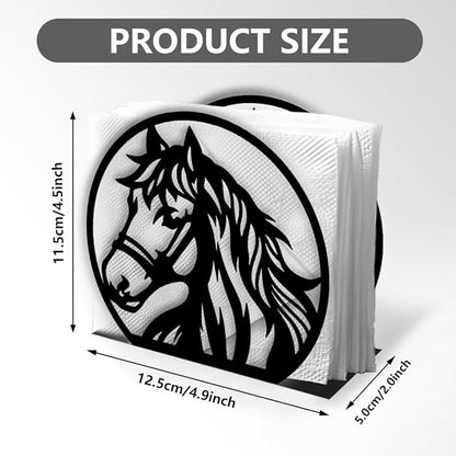 Horse Head Decorative Black Metal Napkin Holder for Table, 4.9" x 4.5" x 1.9" Horse Aniaml Standing Napkin Holder for Home Kitchen Restaurant Picnic Party Coffee Bar Dining Room