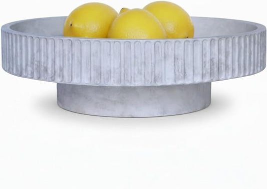 JUPTR 12” Fluted Concrete Fruit Bowl – Heavyweight Pedestal Decorative Bowl for Table Centerpiece, Entryway Catch-All & Modern Home Décor (Natural)