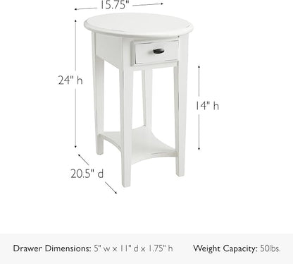 Leick Home Haven Ridge Oval End Table, One Drawer Side Table, Farmhouse White, 214387