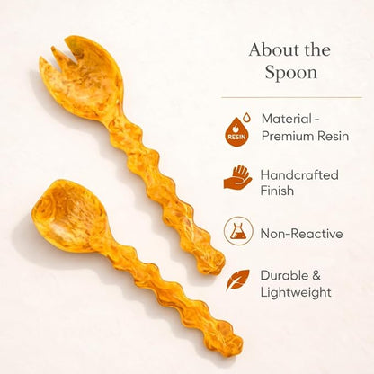 SS CRAFTS INDIA Premium 10.25" Marbled Amber Resin Salad Servers | Set of 2 - Image 6