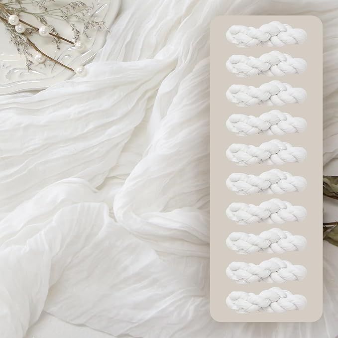 10Pcs White Cheesecloth Table Runner Wedding Bridal Boho Decorations | 35x120 by FEXIA