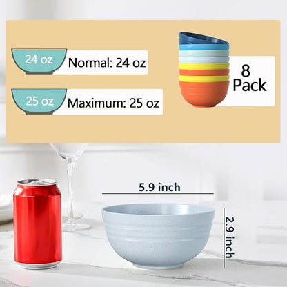 24 OZ Wheat Straw Cereal Bowls Set of 8, Unbreakable & Reusable Bowls, BPA Free - Image 3