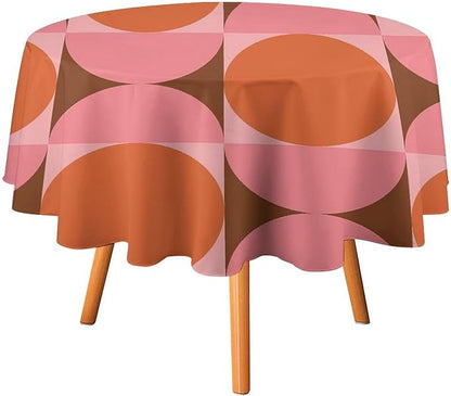 Mid Century Round Tablecloth, Abstract Retro 50s 60s Style Geometric Print Tablecloth for Home Party Dining Room Kitchen Decorm 60Inch(152cm)