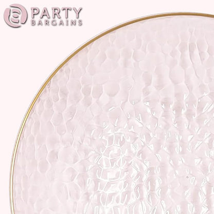 PARTY BARGAINS 13-Inch Charger Plates - 4 Pack, Hammered Pink Gold Rim, Heavy-Duty Disposable Chargers for Elegant Dining - Ideal for Weddings and Formal Events