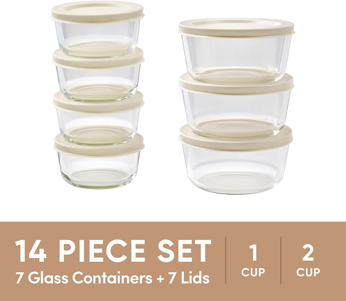 14-Piece Glass Food Storage Containers Set | 1-Cup & 2-Cup, Leakproof | - Image 3