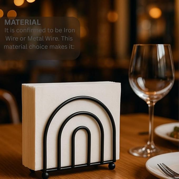 Napkin Holder for Table Countertop, Modern Decorative Sturdy Iron Black Metal - Image 4