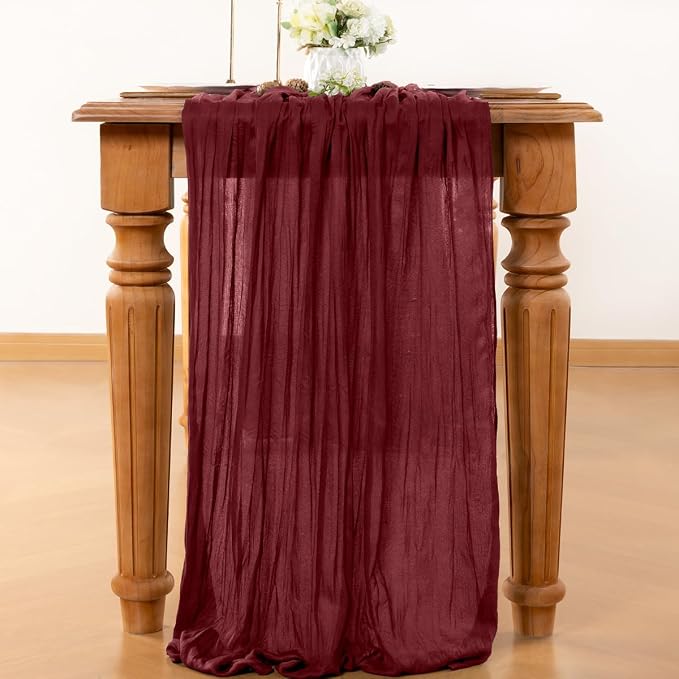 Burgundy Cheesecloth Table Runner 120 Inches 10 Ft Gauze Table Runner | Summer - Image 2