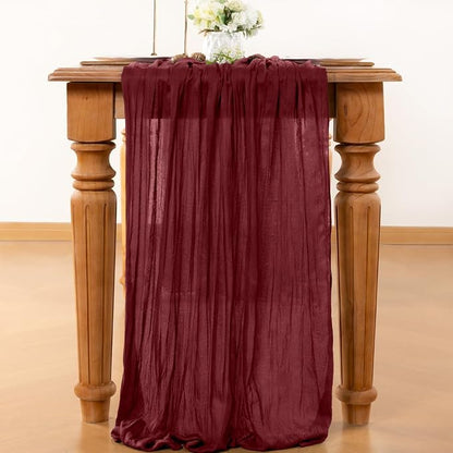 Burgundy Cheesecloth Table Runner 120 Inches 10 Ft Gauze Table Runner | Summer - Image 2
