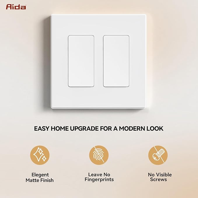 AIDA 2-Gang Decorative Wall Plates, 4.88" H x 4.94" L - Unbreakable Thermoplastic Faceplate Cover for Outlets and Switches, UL Listed - (1 Pack, Matte White)