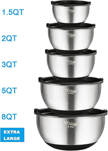 Wildone Mixing Bowls with Lids Set, Stainless Steel Mixing Bowls Set of 5 | - Image 7