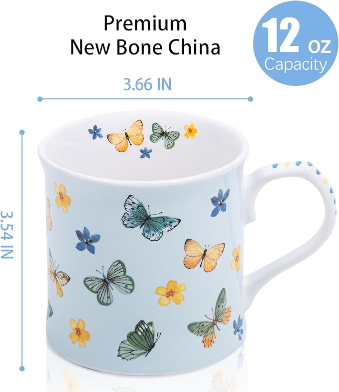 Colorful Butterfly & Floral Coffee Mug – 12 oz Premium New Bone China Blue Tea - Image 3