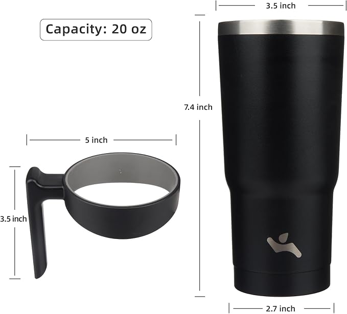 Konokyo 20 oz Tumbler with Handle and Straw, Insulated Travel Mug | Black; - Image 4