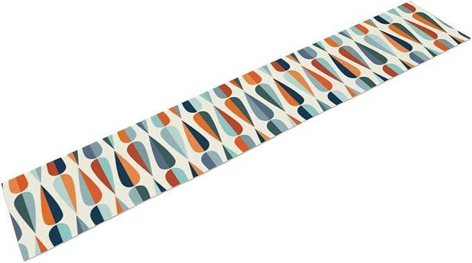 Mid Century Modern Table Runner Retro Blue Orange Grey Water Droplets Geometric - Image 5