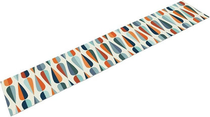 Mid Century Modern Table Runner Retro Blue Orange Grey Water Droplets Geometric - Image 5