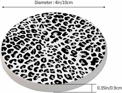 Leopard Pattern in Black and White Tones Round Coaster for Home Coffee Table Fashion Animal Decor Farmhouse Drink Coasters 100% Diatomite 4''X 4''X 0.35'' Printed Pattern