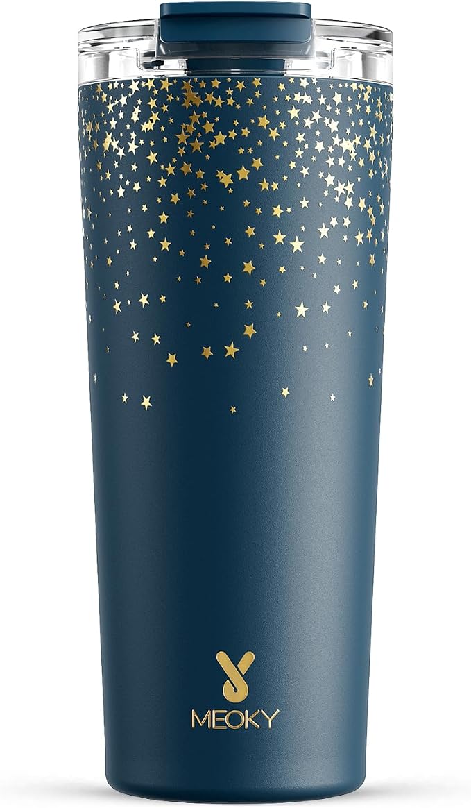 Meoky 24 oz Insulated Travel Coffee Mug: Leak Proof Lid, Midnight Galaxy | by MEOKY